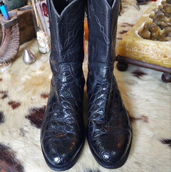 Justin Boots | Shoes | Justin Alligator Roper Black Leather Cowboy ...